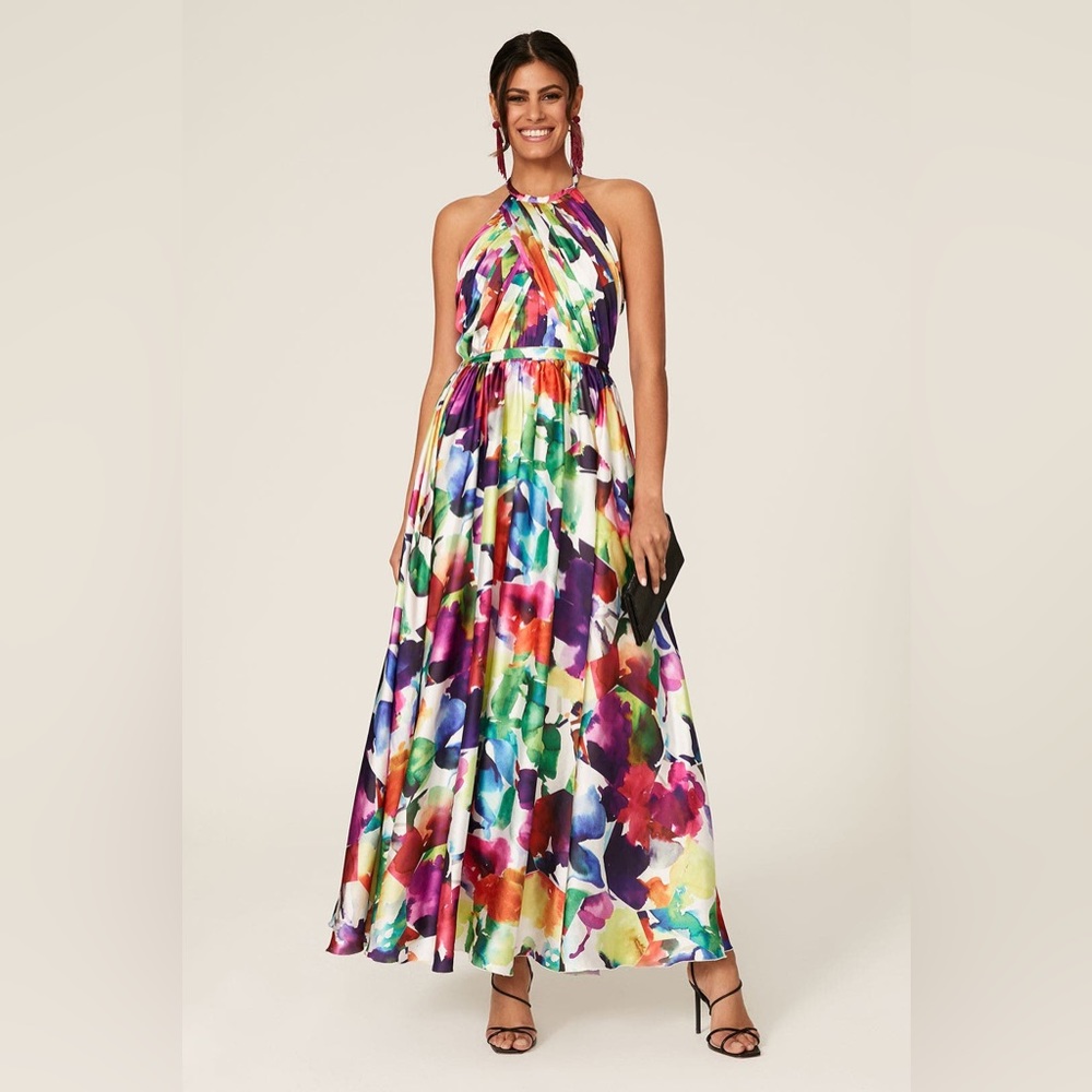 Love by Theia Multicolor Colorful Halter Gown